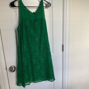 Sleeveless green lace overlay dress size 12